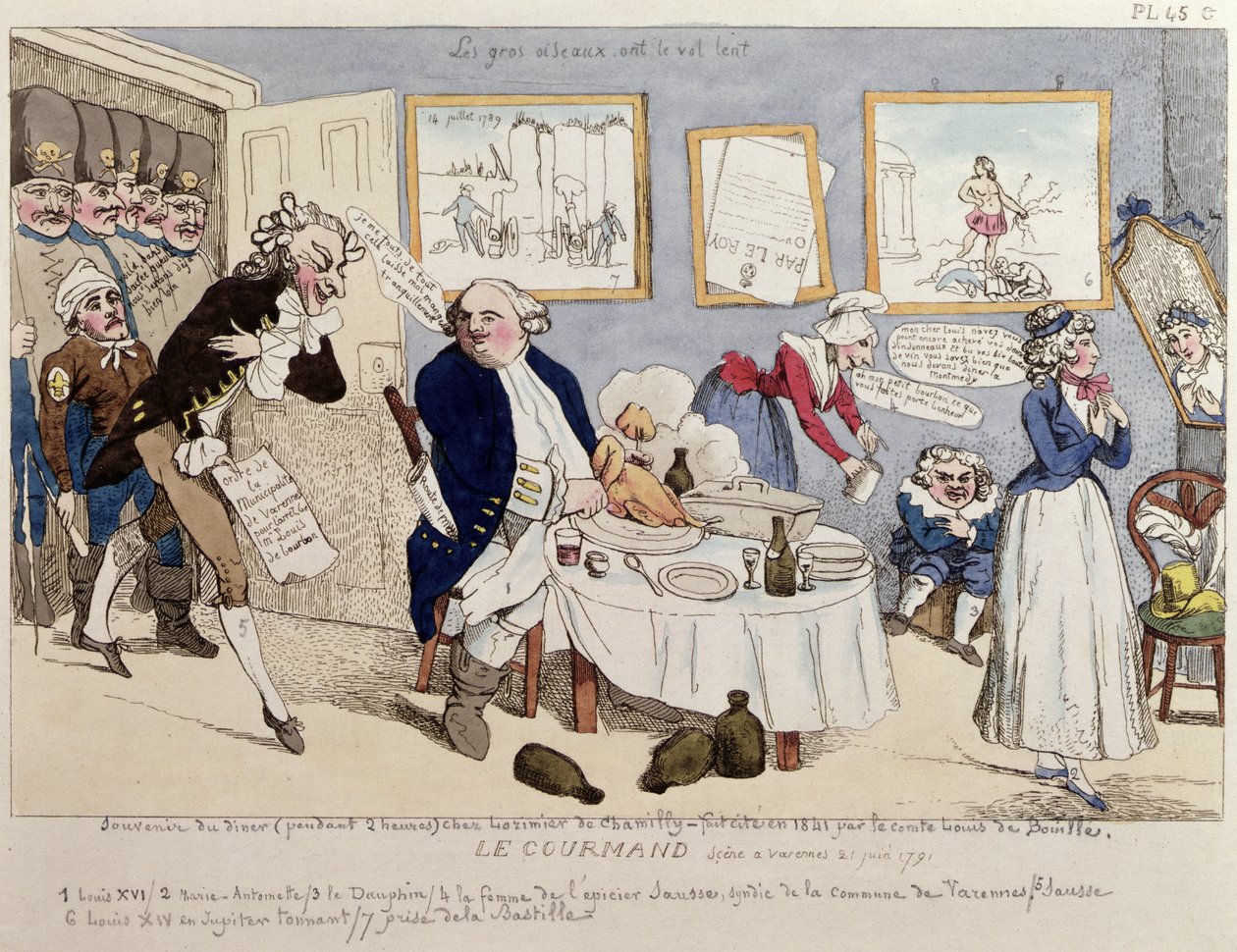 Le Gourmand, caricature of Louis XVI and the French royal family at the moment of their arrest at Varennes on 21st June 1791 by French School
