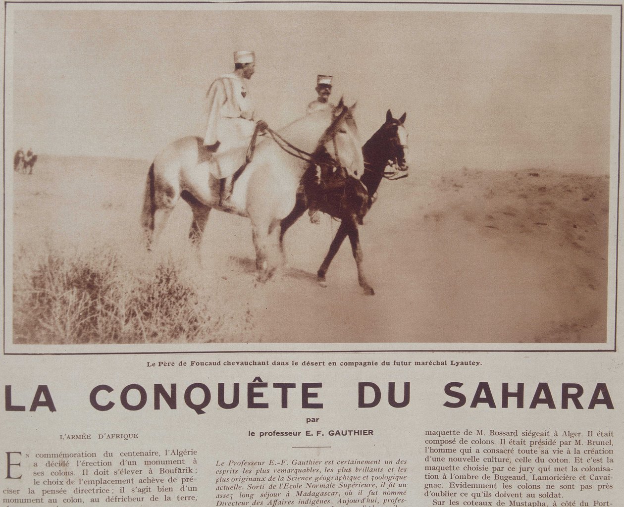 Father Charles de Foucauld (1858-1916) riding in the desert with the future Marshal Hubert Lyautey (1854-1934) - in 