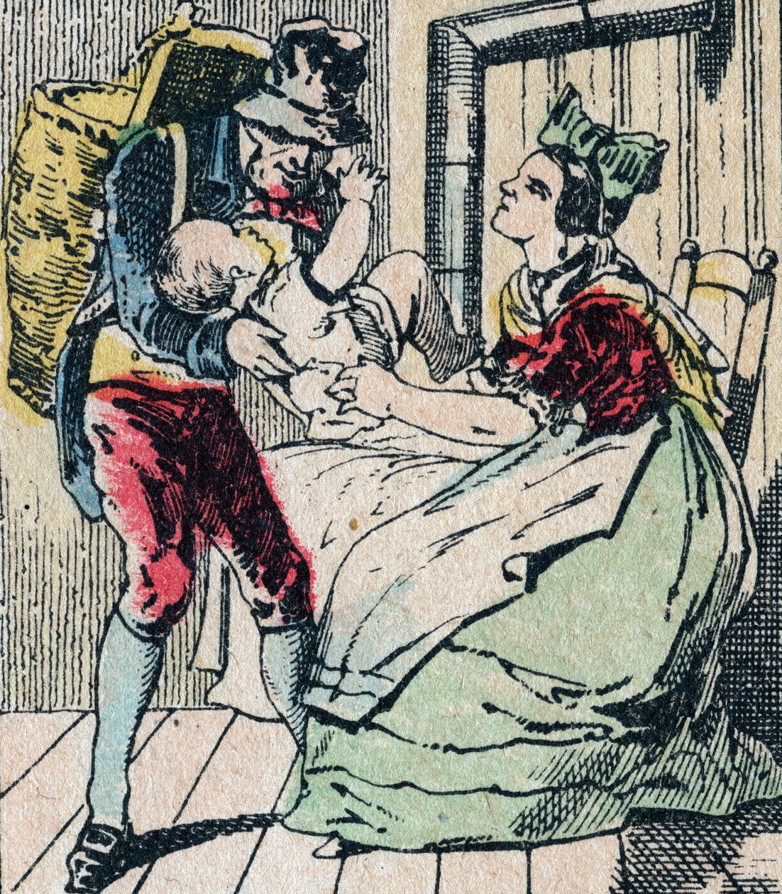 Le Pere Fouettard French character for the whipping father, legendary figure of folklore punishing the naughty children and enclosing the disobedient ones, Epinal picture 19th century by French School