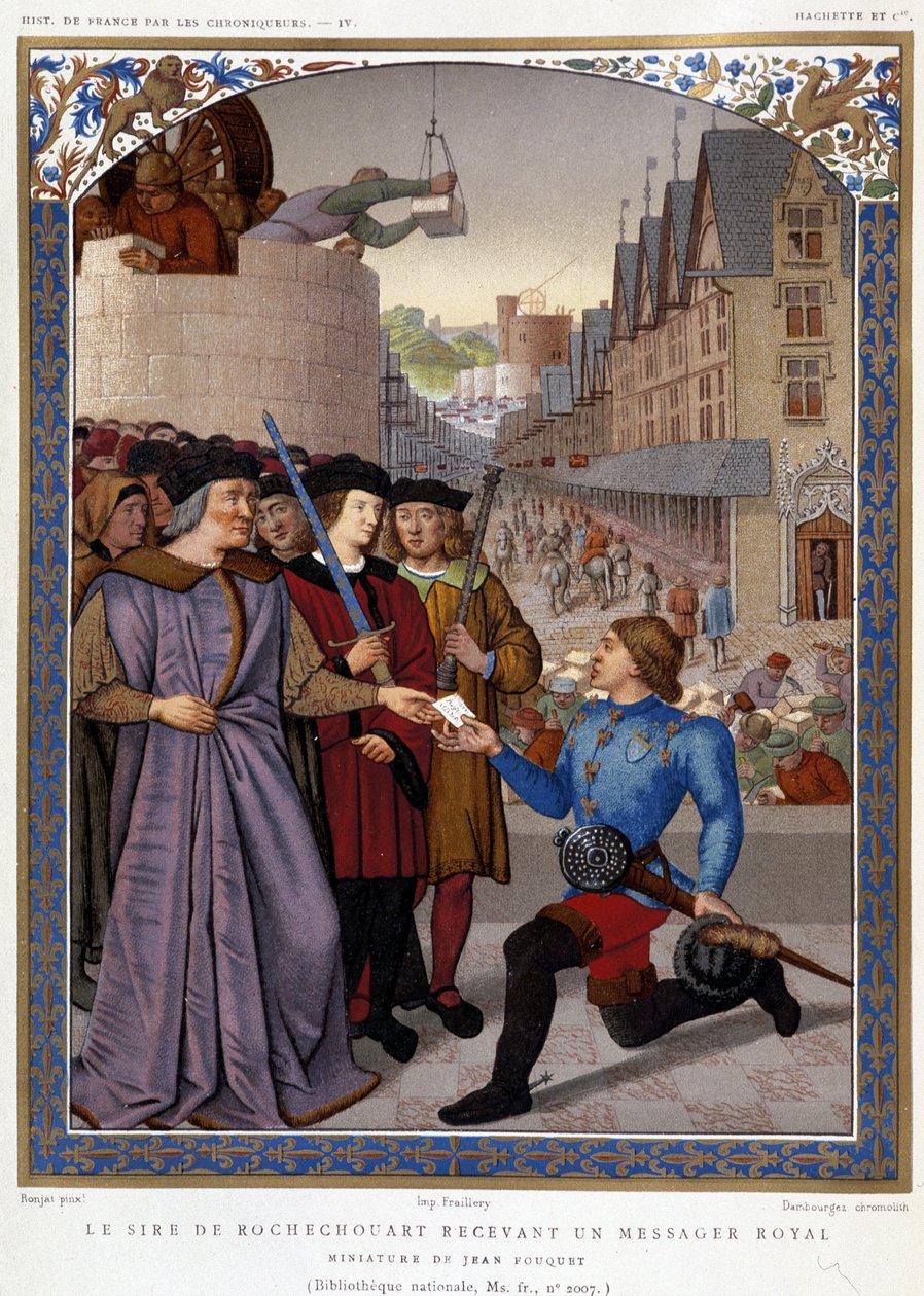 Le Sire de Rochechouart receiving a royal messenger. after Fouquet, in 