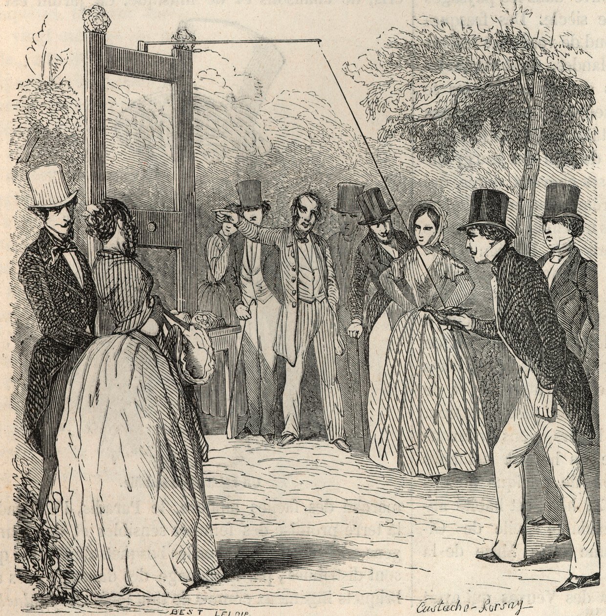 The Pigeon Game at Mabille Garden in Paris in the 19th Century - Engraving in 