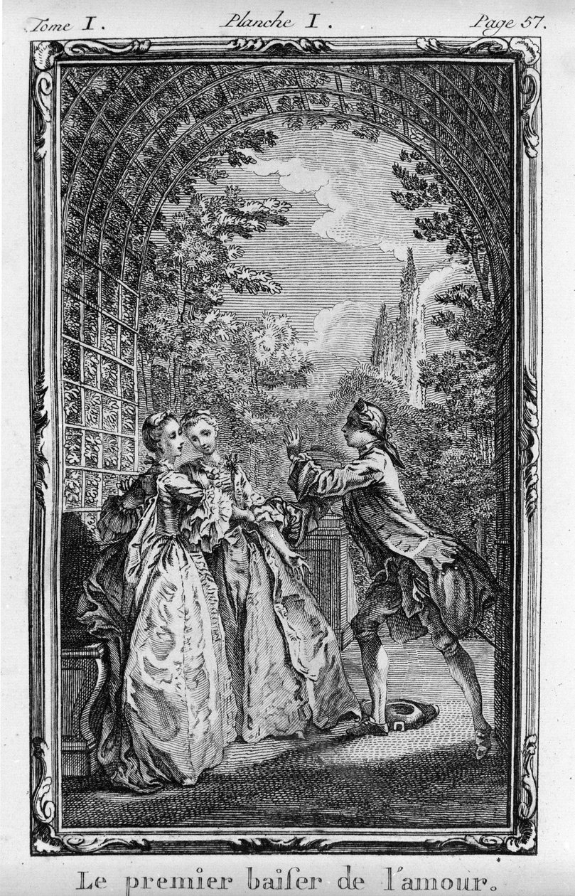 The first kiss of love Illustration of Julie or La Nouvelle Heloise by Jean Jacques Rousseau ed. 1769 by French School