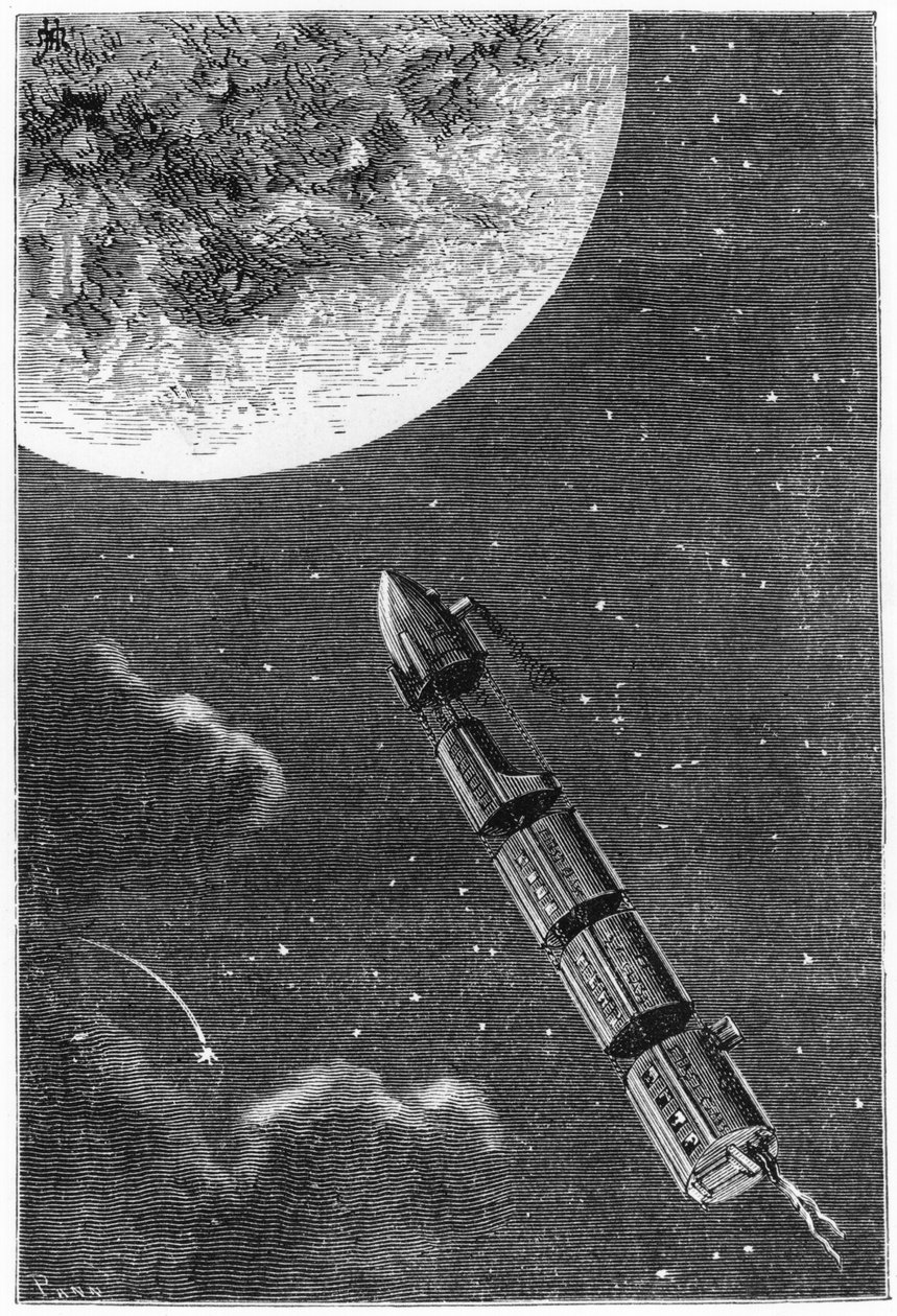 Leaving for the Moon, illustration from From the Earth to the Moon by Jules Verne, Paris, Hetzel, published in 1865 by French School