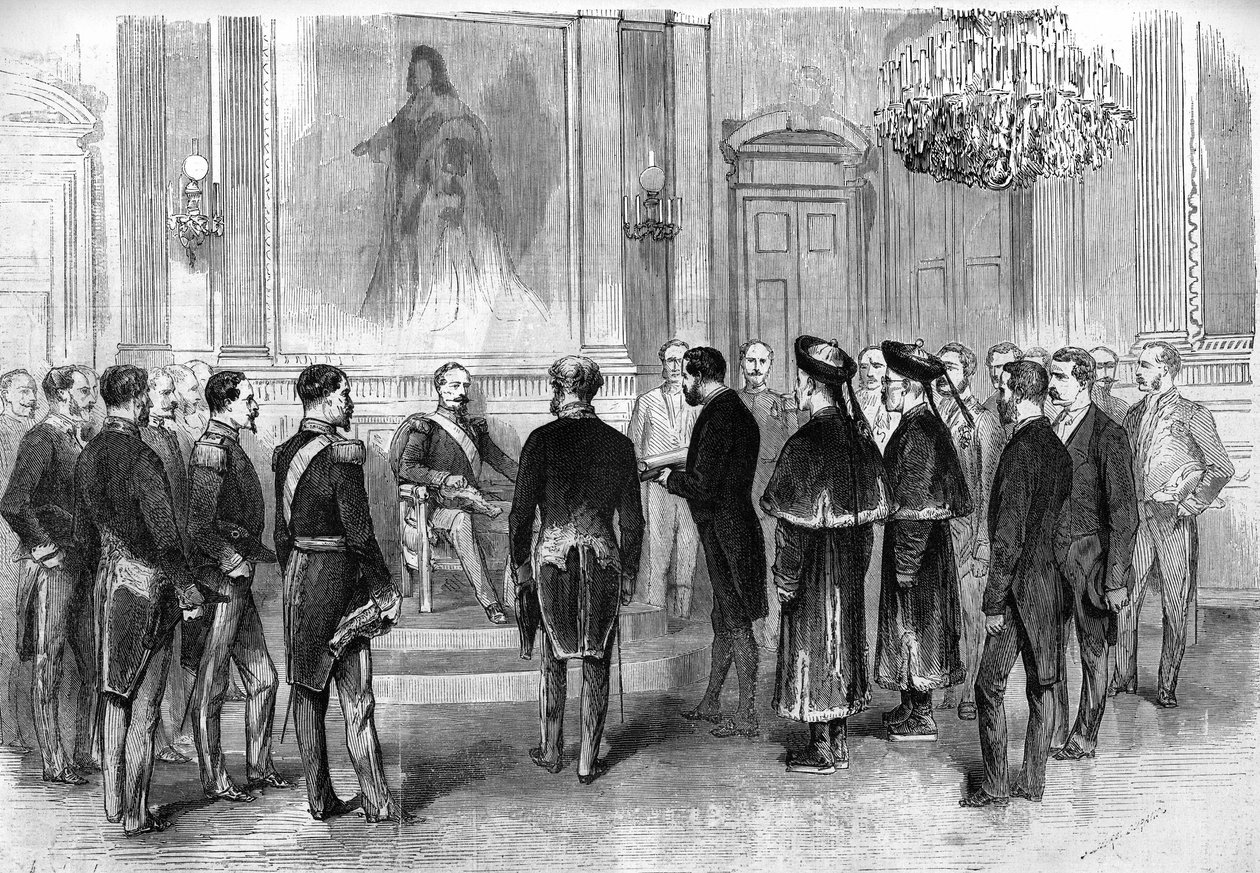 Emperor Napoleon III (1808-1873) receives the Chinese ambassadors and their interpreters in the Tuileries salon in Paris by French School