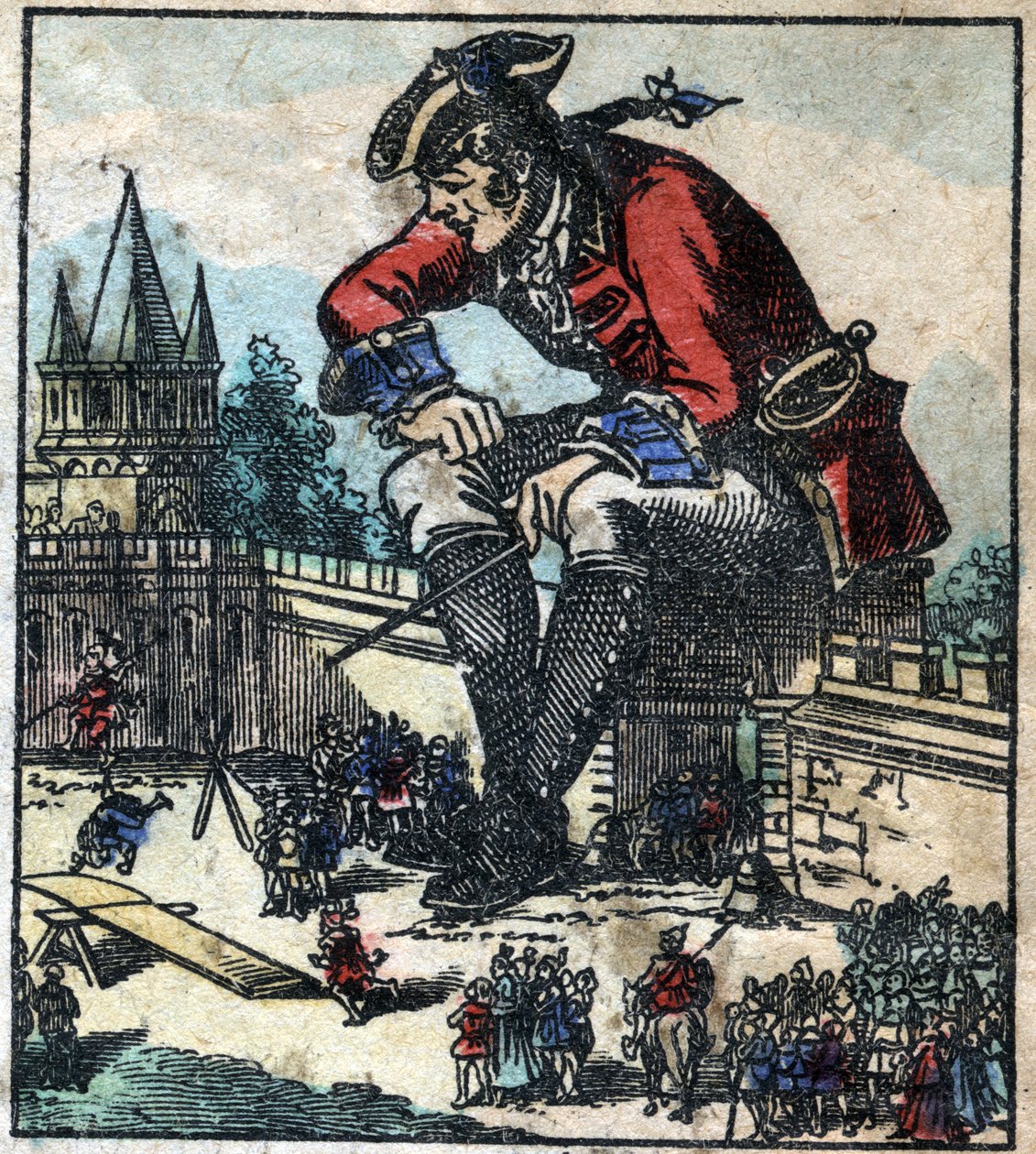 Lemuel Gulliver sitting on the city