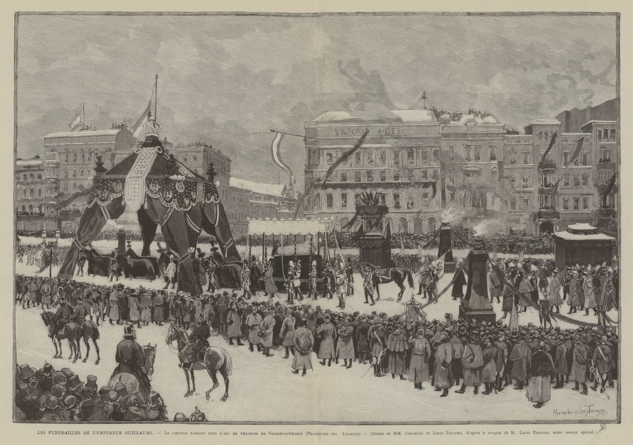 The Funeral of Emperor Wilhelm, The Procession Passing Under the Triumphal Arch of Friedrichstrasse, Promenade des Tilleuls by French School