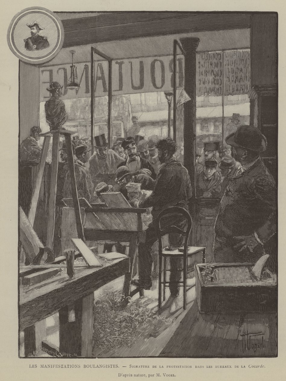 The Boulangist Demonstrations, Signing of the protest in the offices of the Cocarde by French School