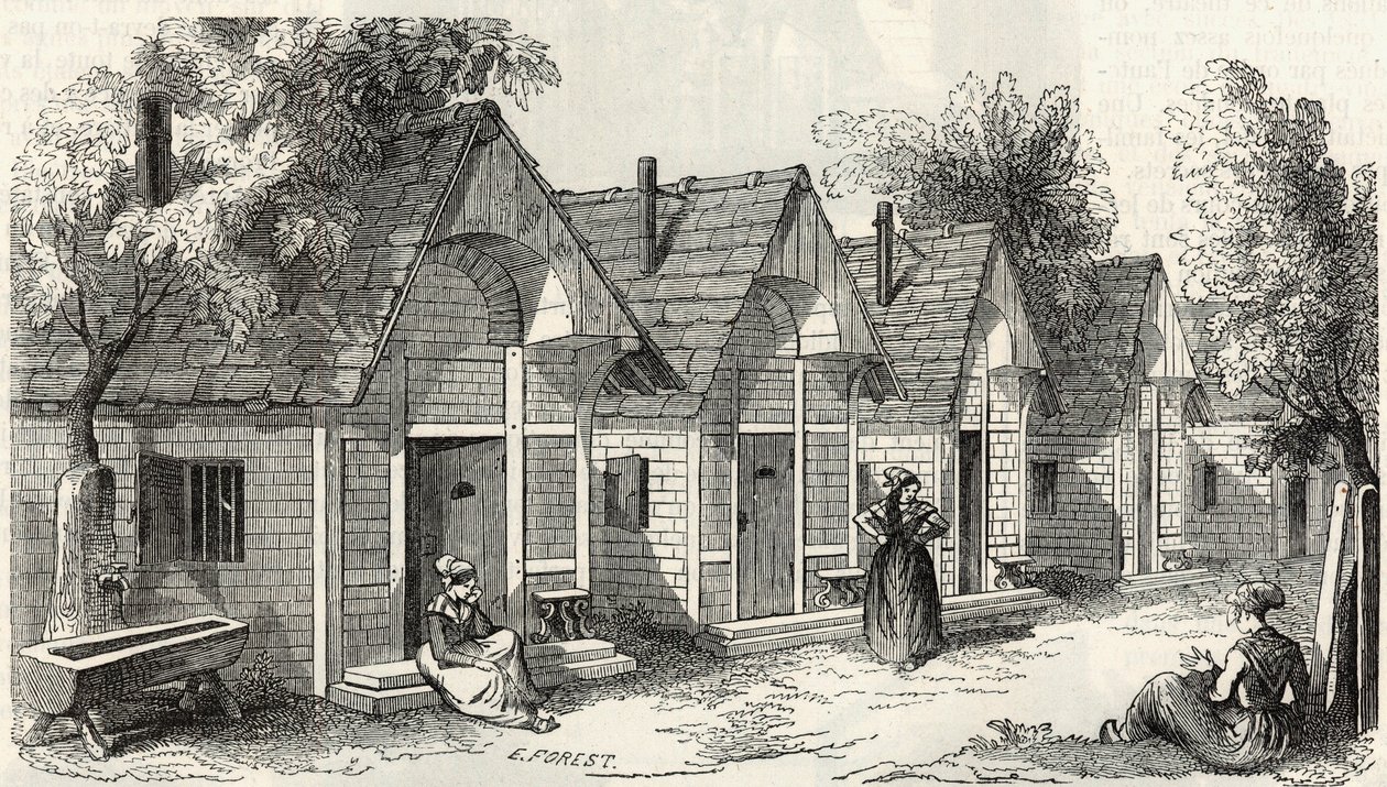 Les chalets de la Salpetriere pour les folles agitees - Engraving in “Tableau-de-Paris” by Edmond Texier 1852 by French School