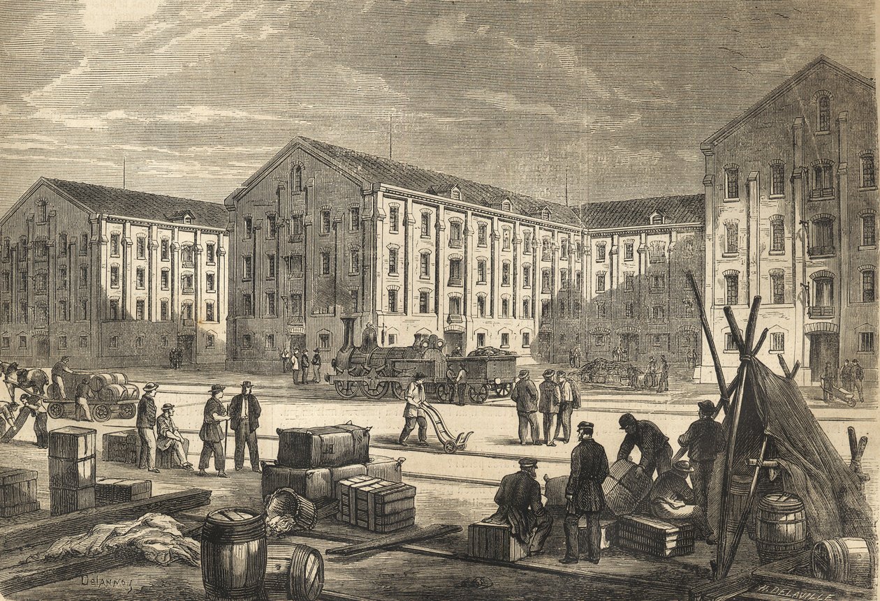 The docks of Rouen in 1866 - engraving by French School