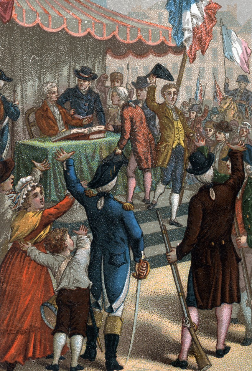 Les enrolements volontaires (in front of the theatre of Odeon, Paris), La Patrie en danger, 22 July 1792 by French School