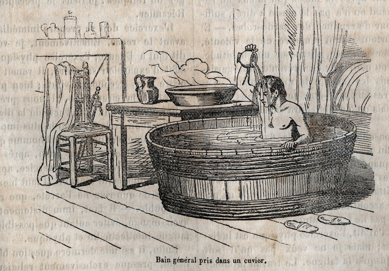 The gestures of the bath - Hygiene in the 19th century - bath in a bowl - engraving in 