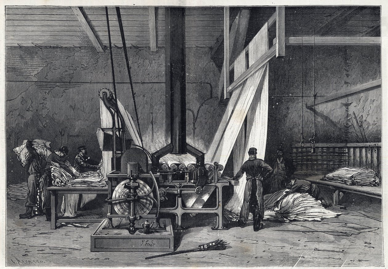 Les grandes usines - Dyeing erie Boutarel a Clichy la Garenne - Le mesh des Etoffes - engraving from 1869 by French School