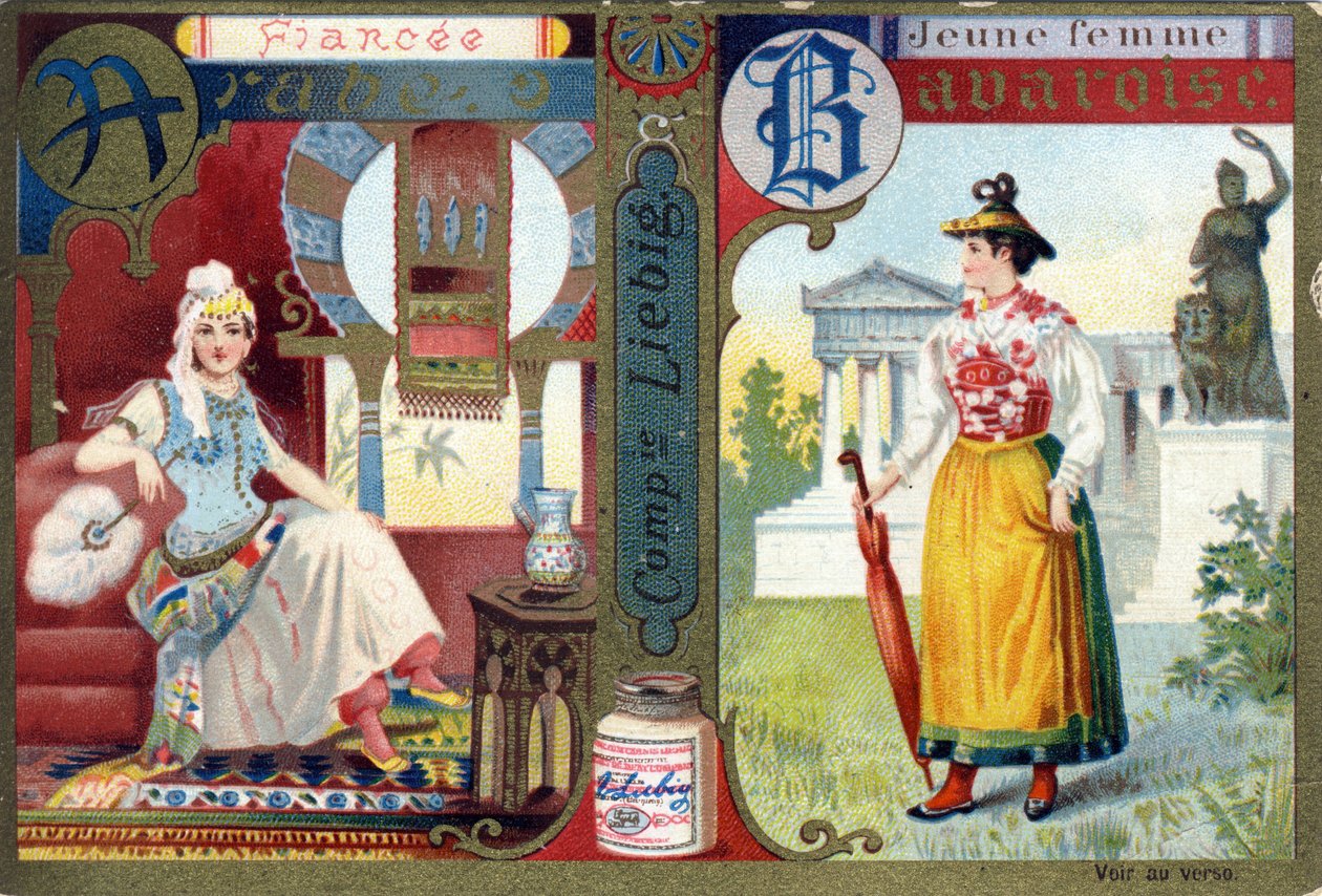 Letter A as Arab fiancee and B as Bavarian young woman. Women