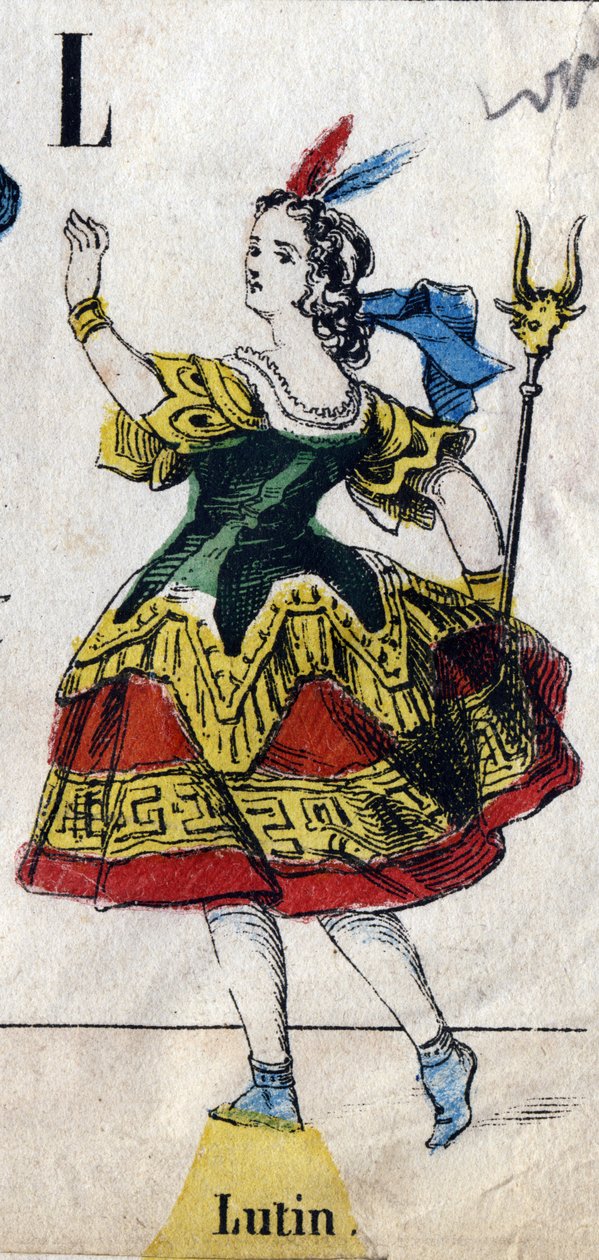 Letter L: Leprechaun. Engraving in "Alphabet masquerade". Second half of the 19th century by French School
