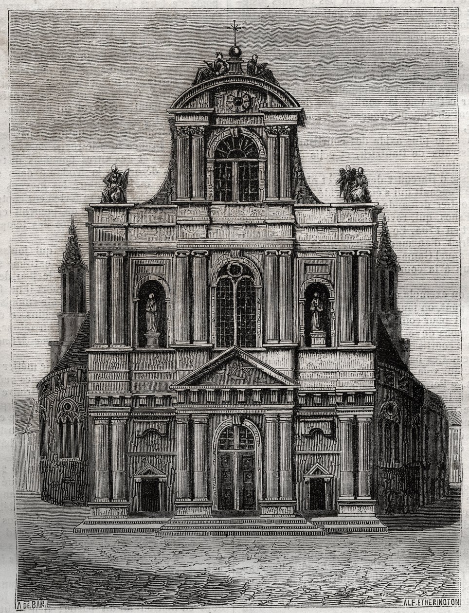 Saint-Gervais-Saint-Protais Church (facade of Clement II Metezeau) Paris (4th arr) - Engraving in 