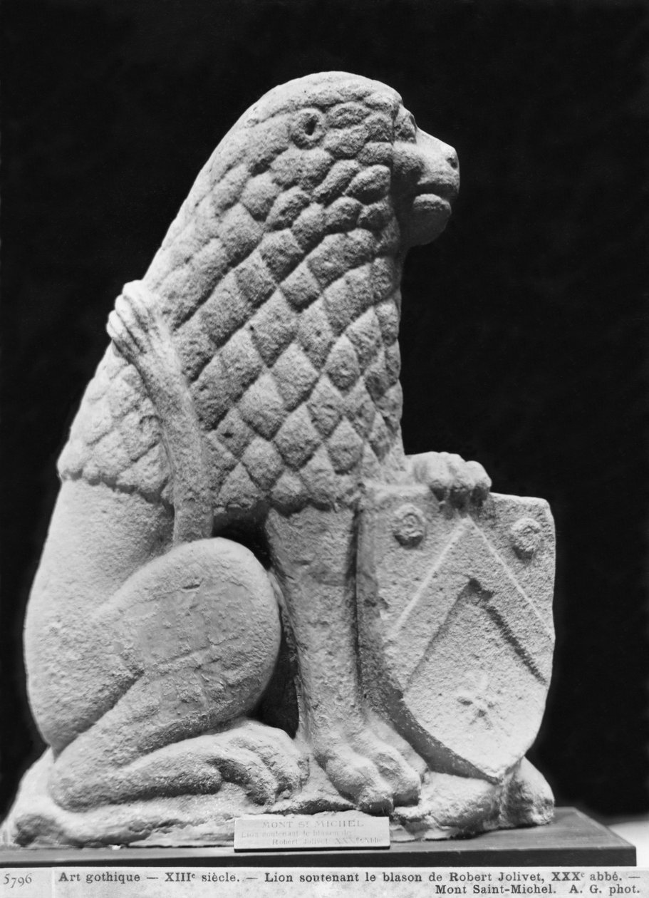 Lion holding the blazon of Robert Jolivet, thirtieth abbot of Mont Saint-Michel Abbey, original from 13th century by French School