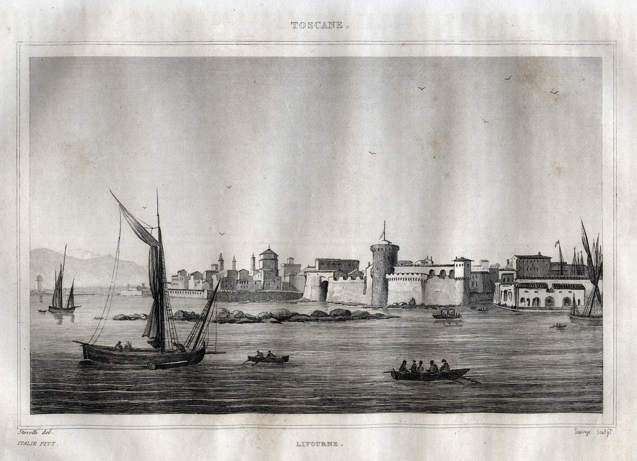 Livorno - Tuscany - Engraving from “Picturesque Italy” by M. de Norvins, Ch. Nodier 1834-1836 by French School
