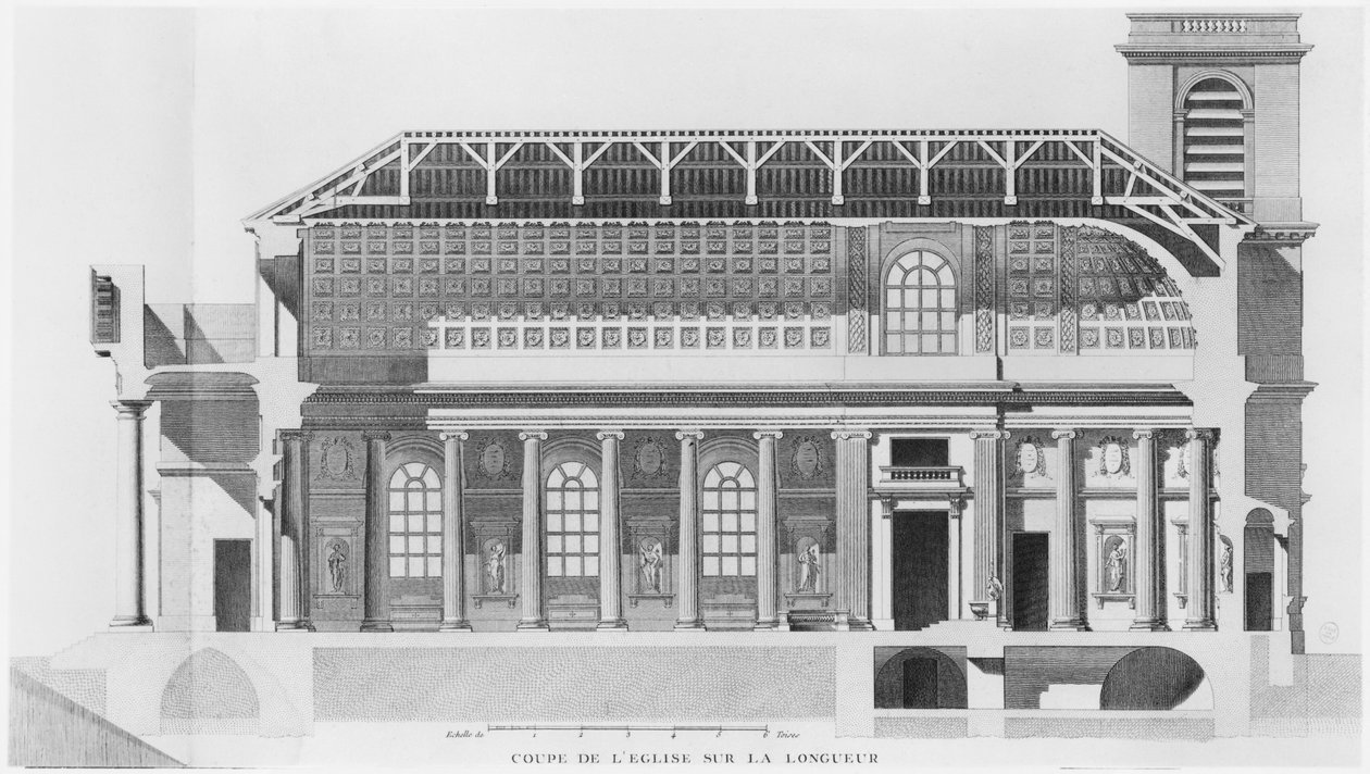 Longitudinal cross-section of the church Saint-Philippe-du-Roule, Paris by French School