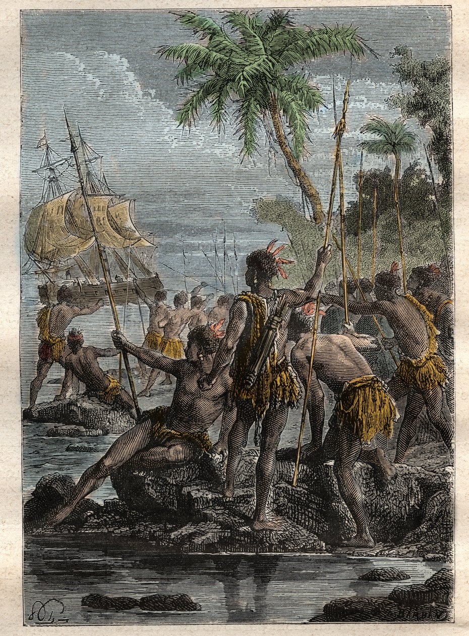Louis Antoine, Count of Bougainville (1729-1811) arrived at the Ile des Lancies (French Polynesia) in 1768 - illustration taken from 