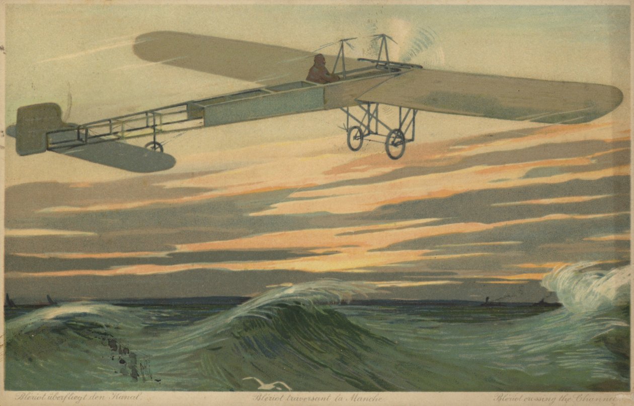 Louis Bleriot Making the First Flight Across the English Channel in a Heavier Than Air Aircraft, 25 July 1909 by French School