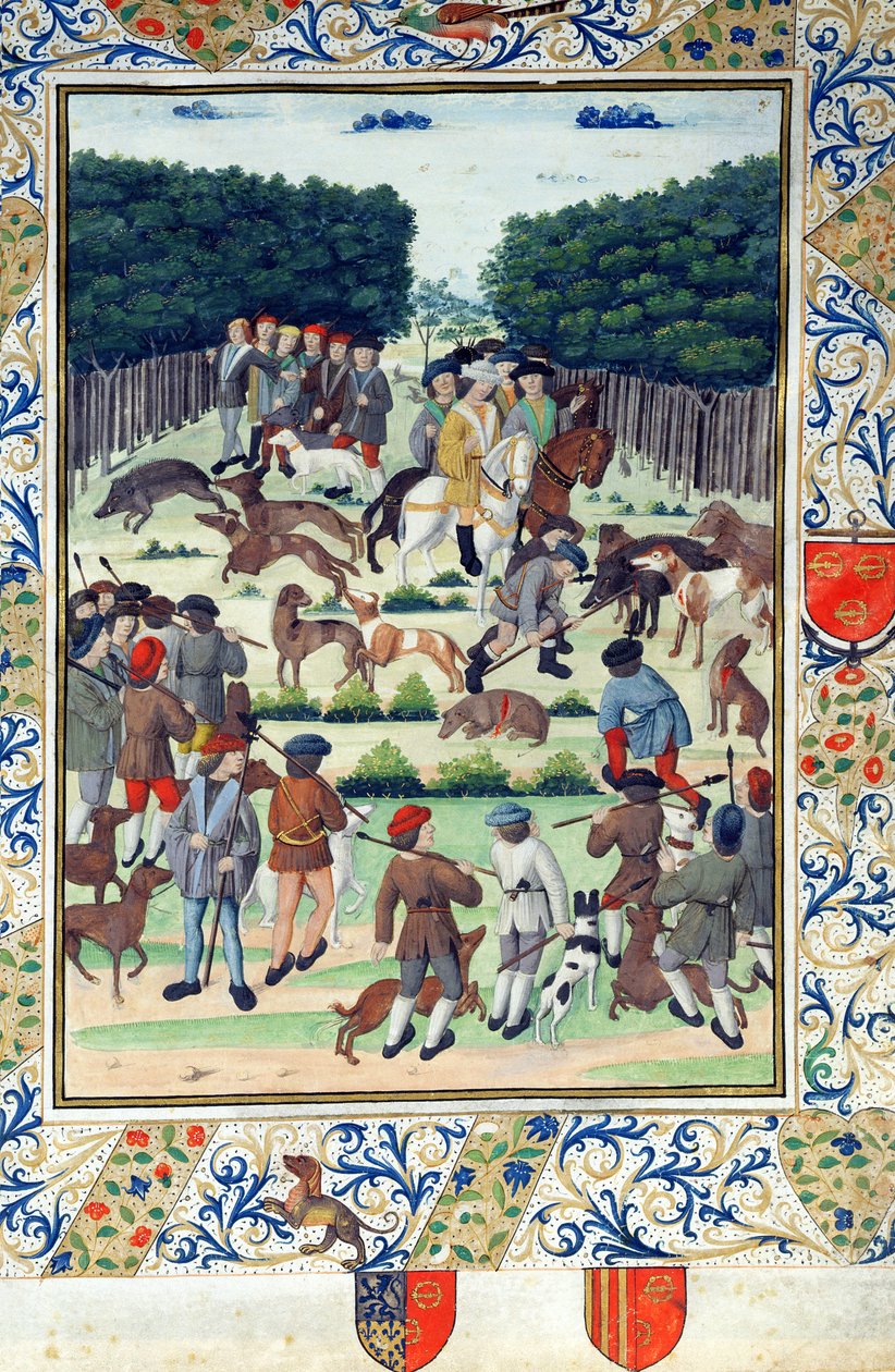 Louis Malet (1441-1516) Seigneur de Graville, Hunting Wild Boar, from the Terrier de Marcoussis, after 1493 by French School