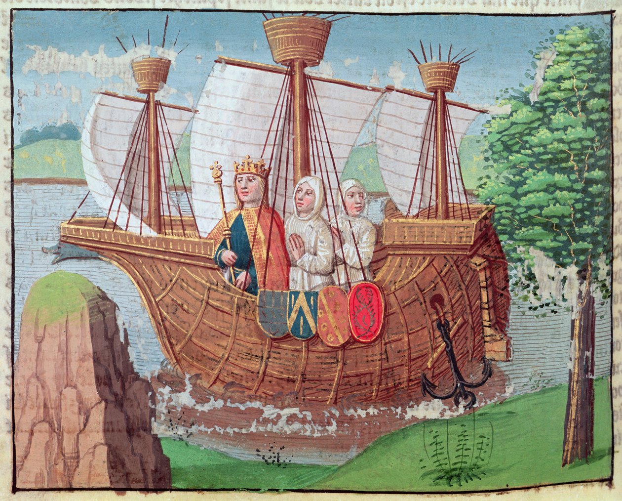 Louis VII embarking for the Holy Land with some Cistercian monks in 1145, miniature from 
