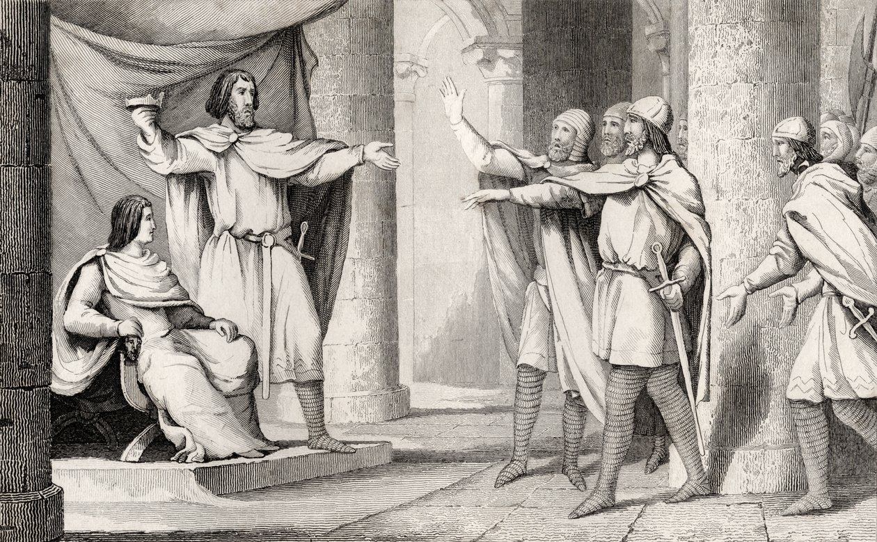Louis V (967-87) the Loafer shows his crown to his followers, from 