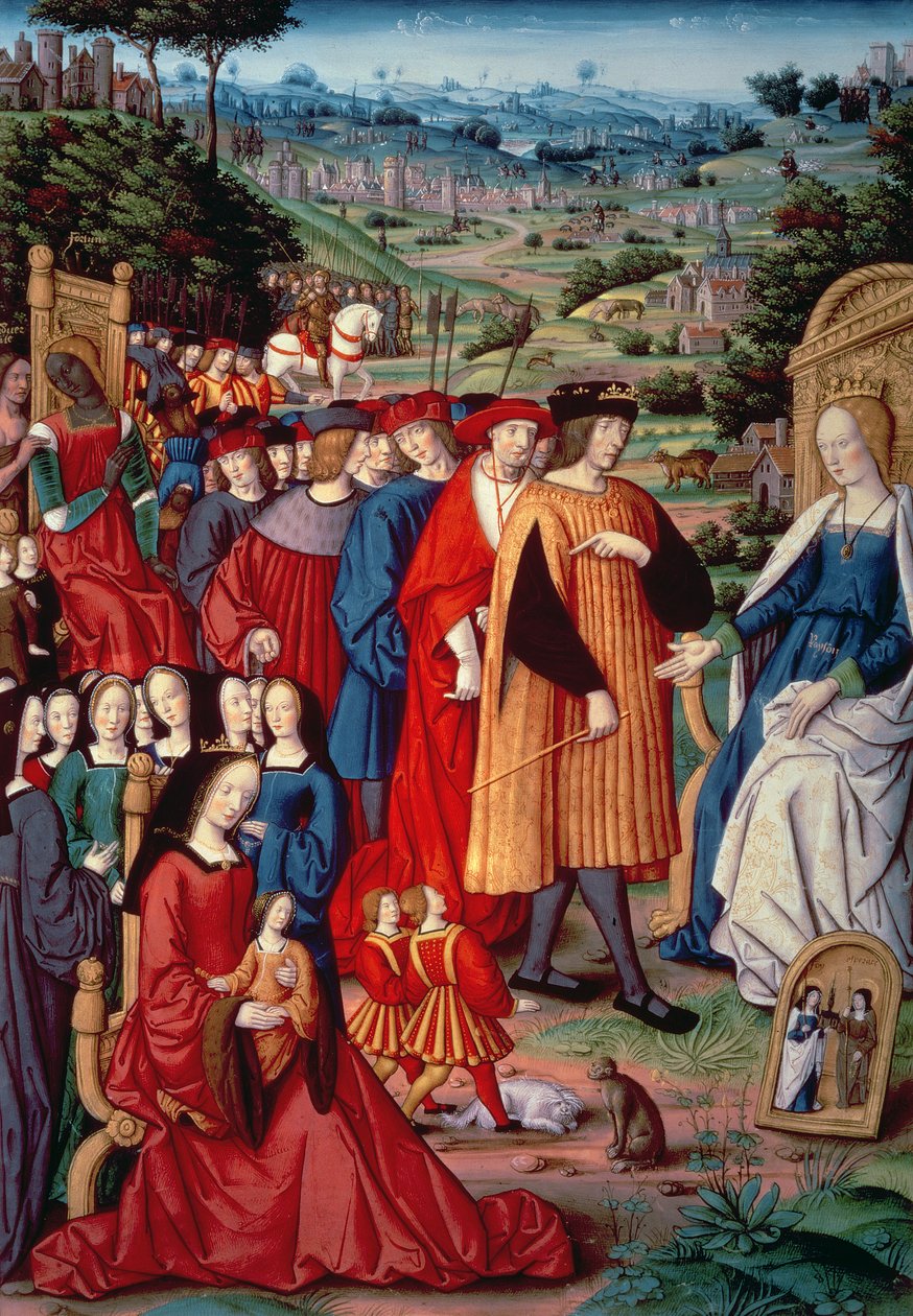 Louis XII, Cardinal Georges of Amboise (1462-1515), Anne of Brittany and Claude of France, from Remedies and Fortunes by Petrarch, 1503 by French School