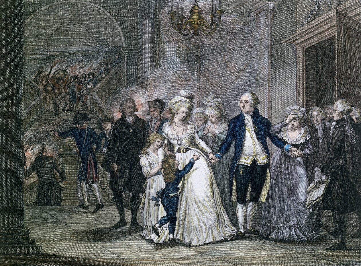 Louis XVI (1754-93) Bidding Farewell to his Family, 20th January 1793, engraved by Reinier Vinkeles (1741-1816) and Daniel Vrydag (1765-1822) by French School