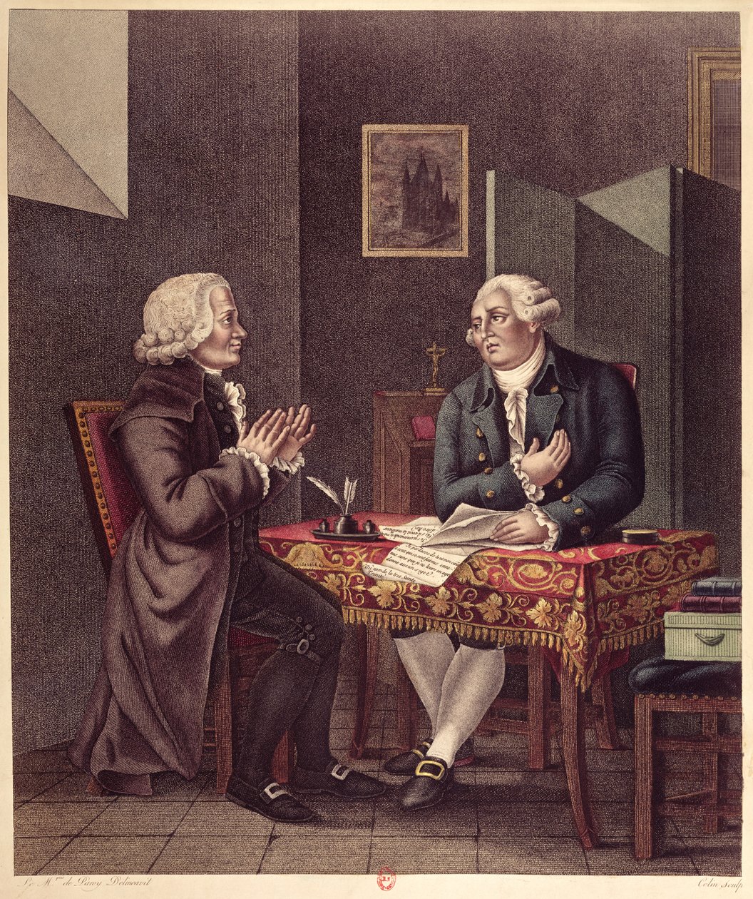 Louis XVI Reading his Last Will and Testament to Guillaume de Lamoignon de Malesherbes in the Temple, 25th December 1793 by French School