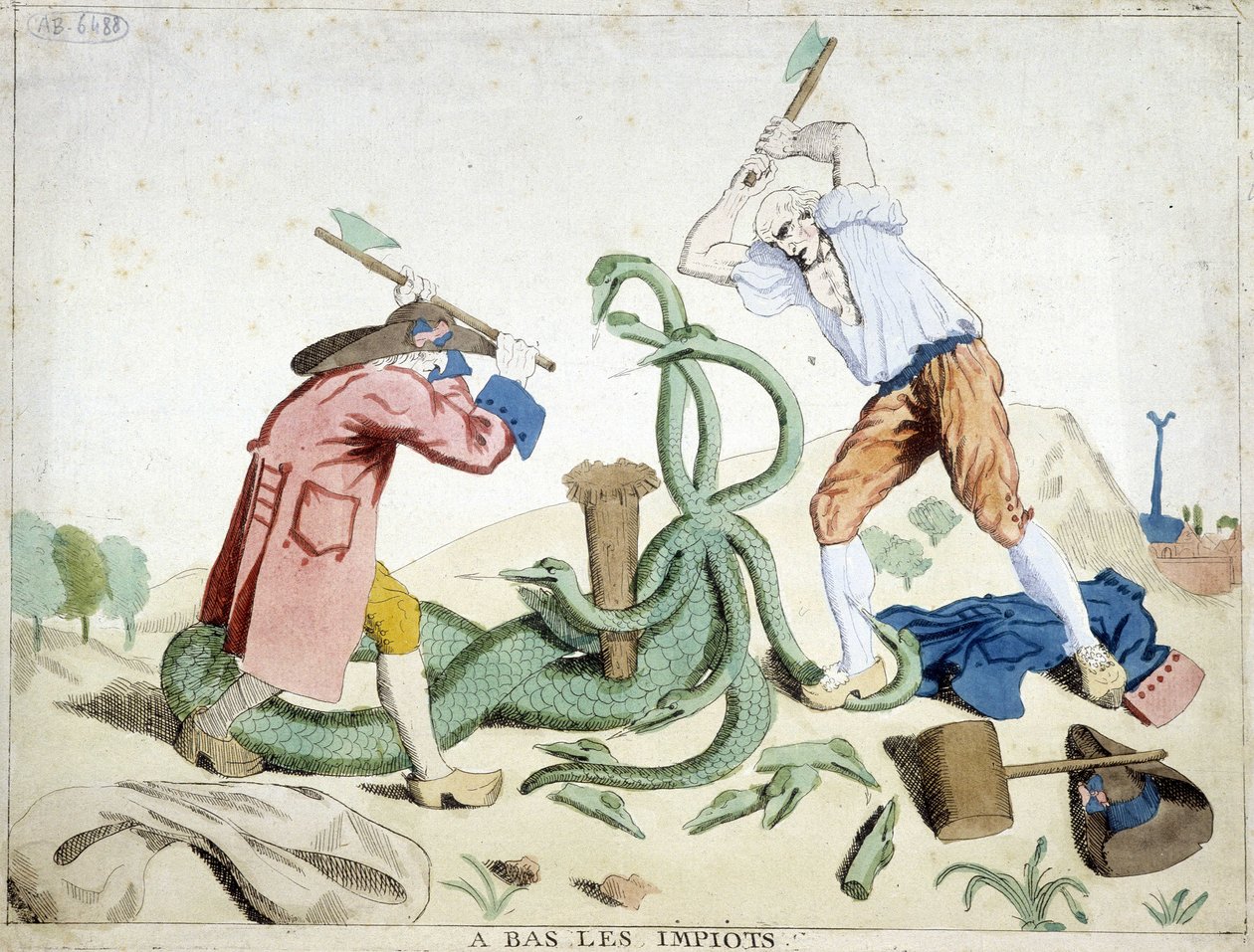 Low taxes: the Third State defeating the tax - Hydra de lerne - a revolutionary cartoon, circa 1789 by French School