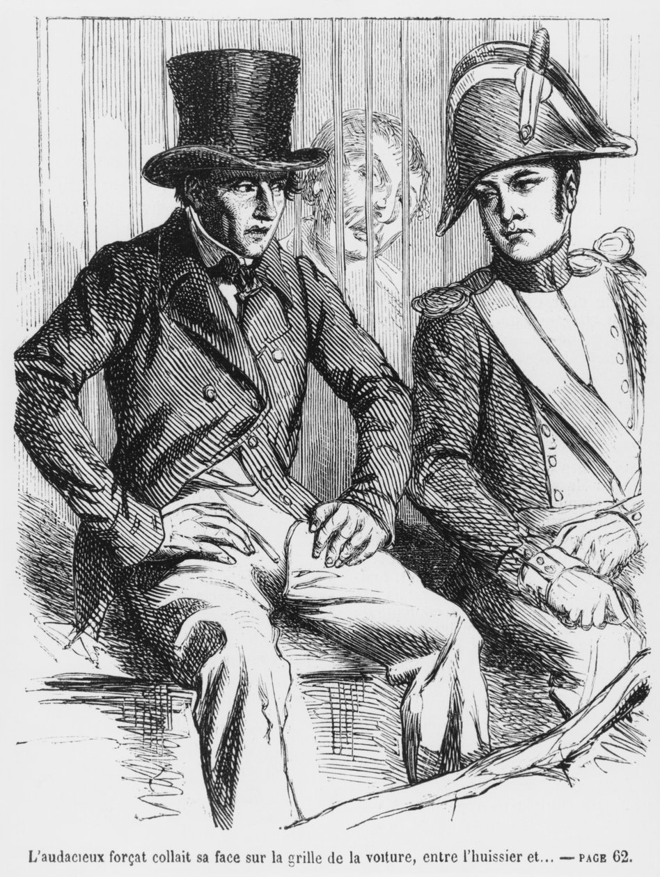 Lucien de Rubempre and Vautrin arrested, illustration from Splendeurs et Miseres des Courtisanes by Honore de Balzac, published 1867 by French School