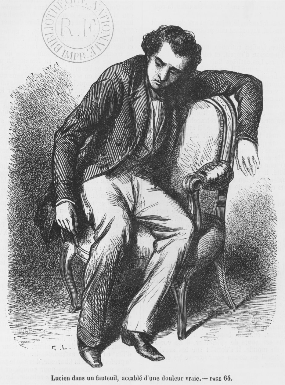 Lucien de Rubempre overwhelmed with sorrow, illustration from 