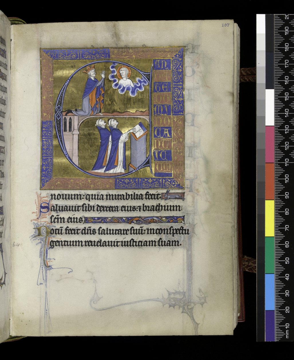 David prays to God (above), two clerics (below), from the Psalter and Hours of Isabella of France, Paris, c.1265-70 by French School