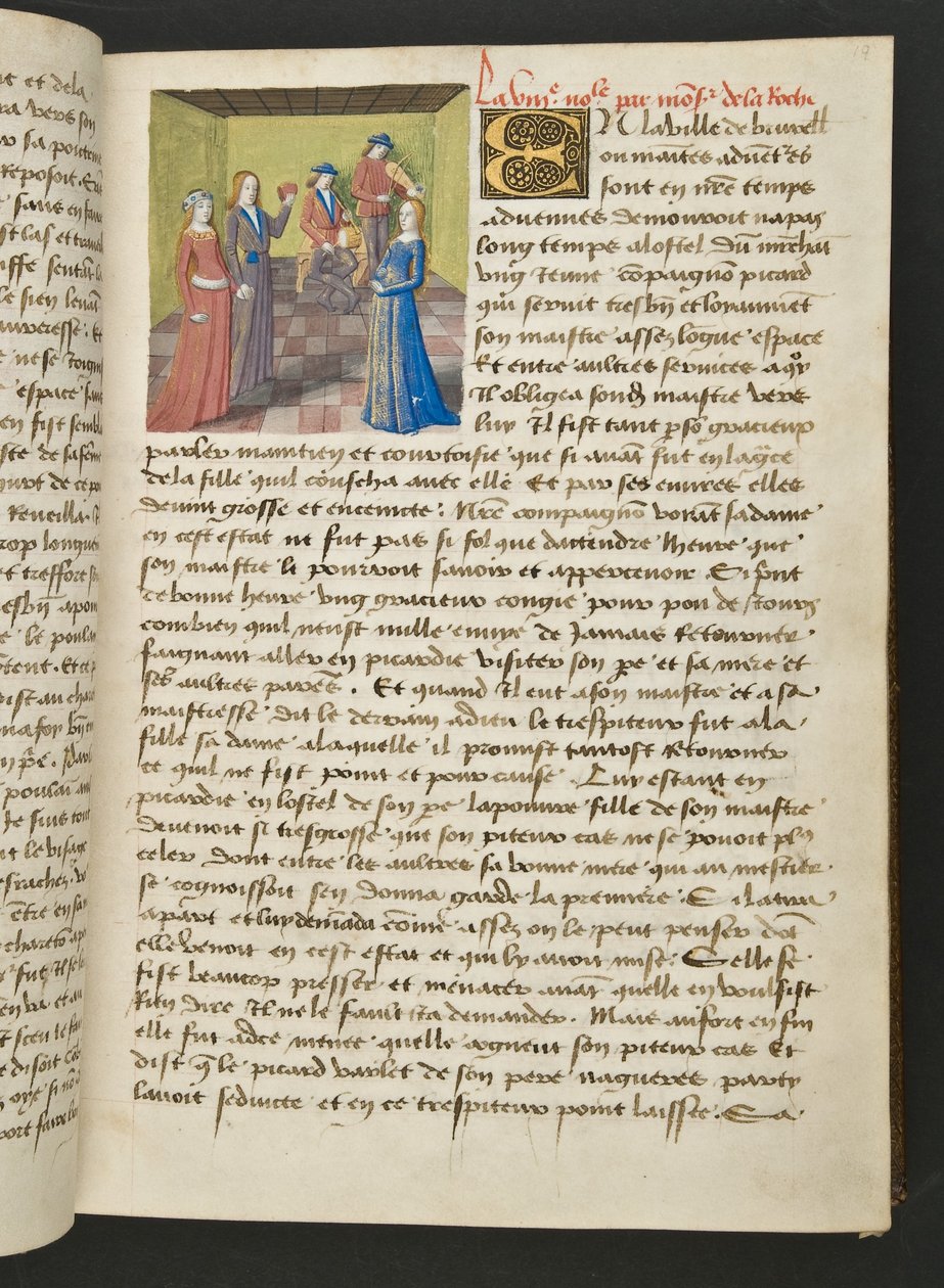 MS Hunter 252 019r Page from Cent Nouvelles Nouvelles, c.1461-62 by French School