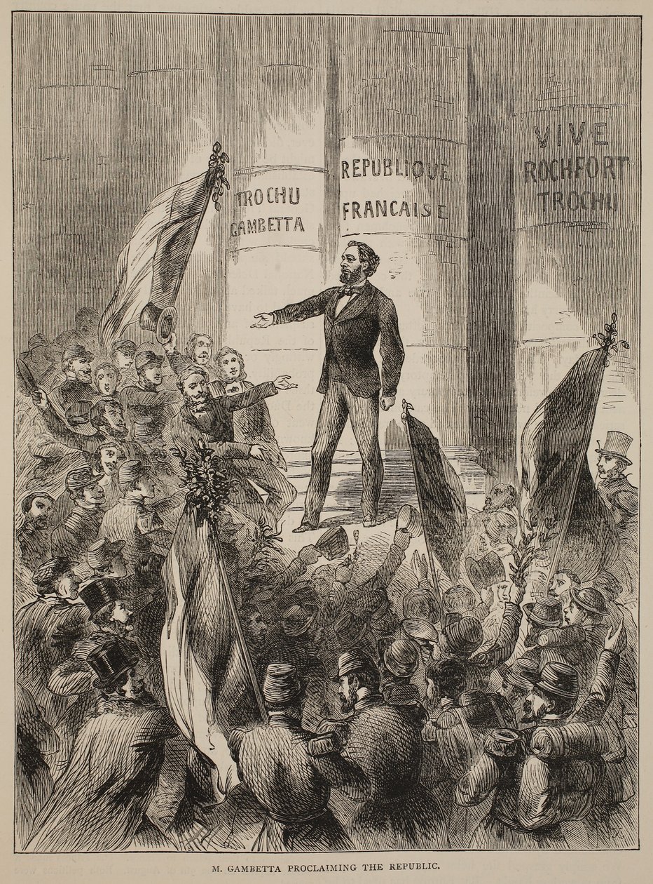 M. Gambetta proclaiming the Republic, September 1870, illustration from Cassells History of the War between France and Germany, 1870-1871 by French School