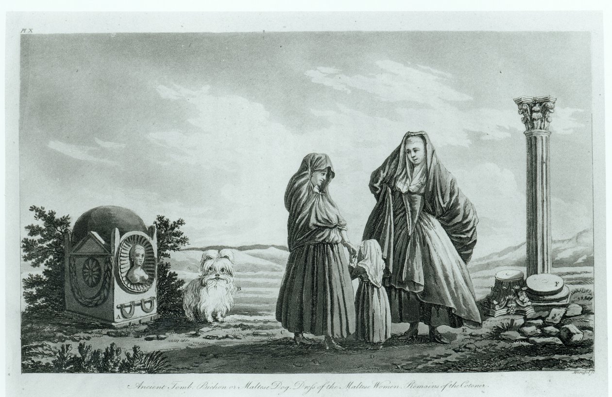 Maltese Women, from Ancient and Modern Malta by Pierre Marie Louis de Boisgelin de Kerdu, Published 1805 by French School