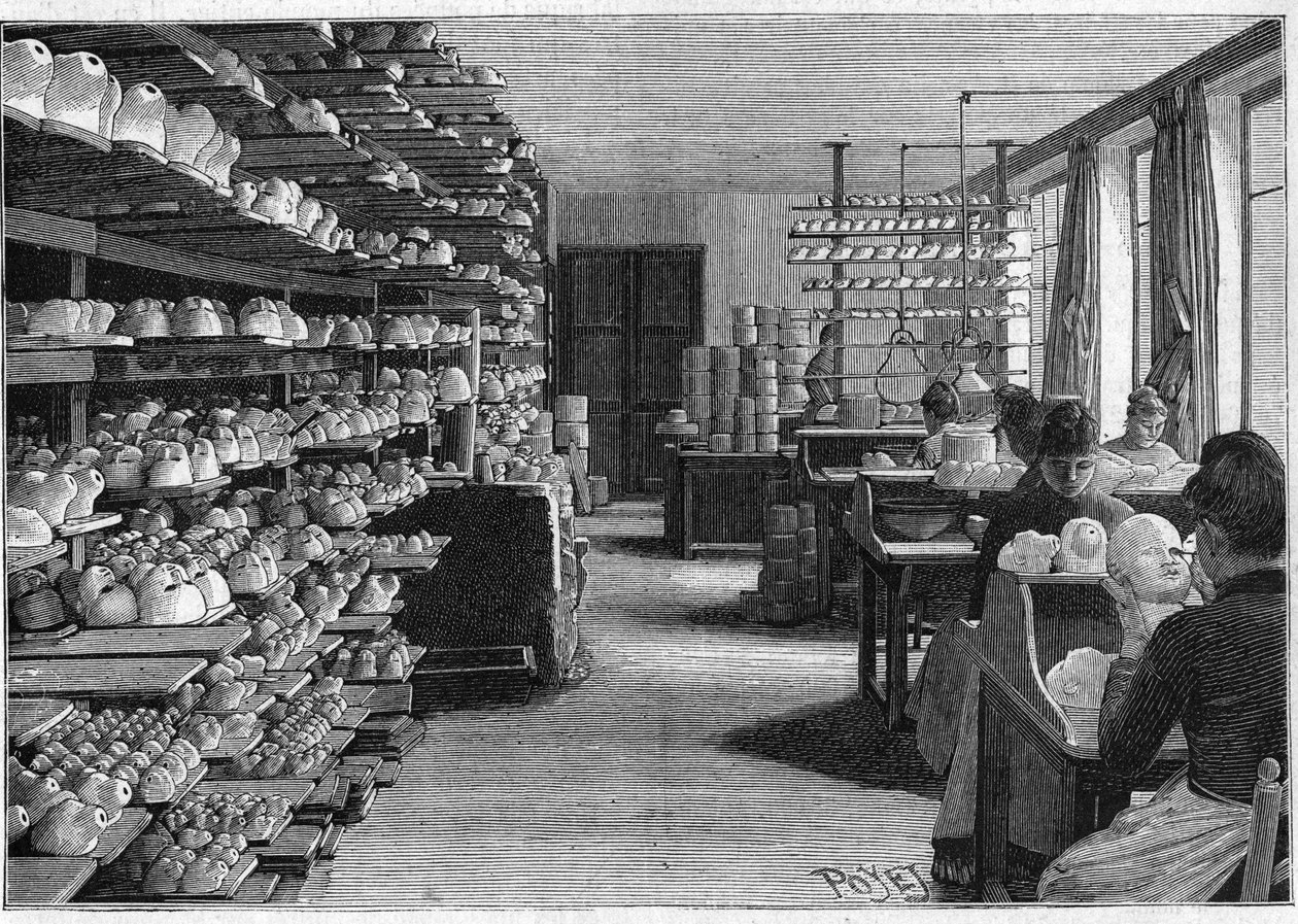 Manufacture of Montreuil dolls in 1888. Room for drying dolls heads before cooking and decoupage of eyes. by French School