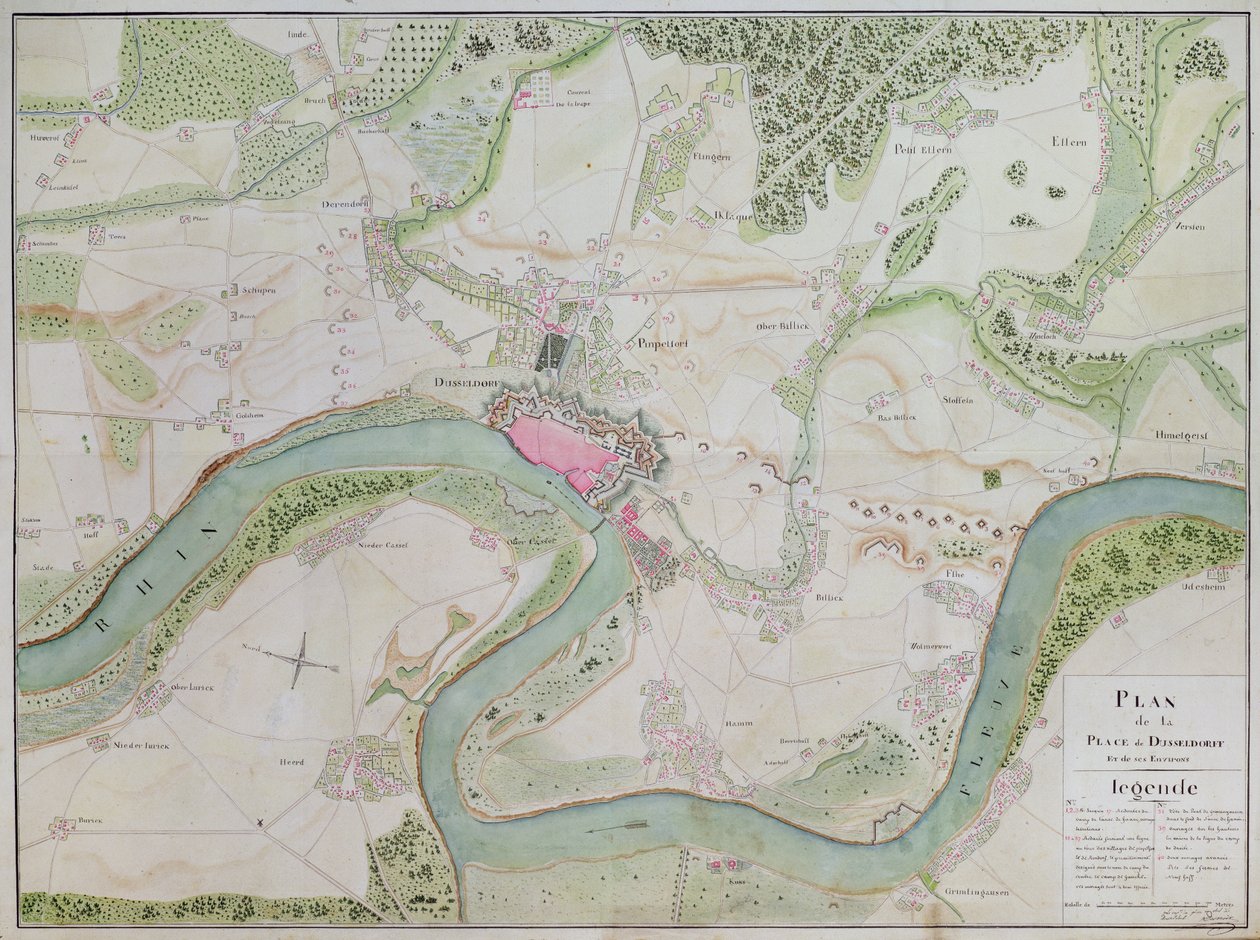 Map of Dusseldorf and surrounding areas by French School