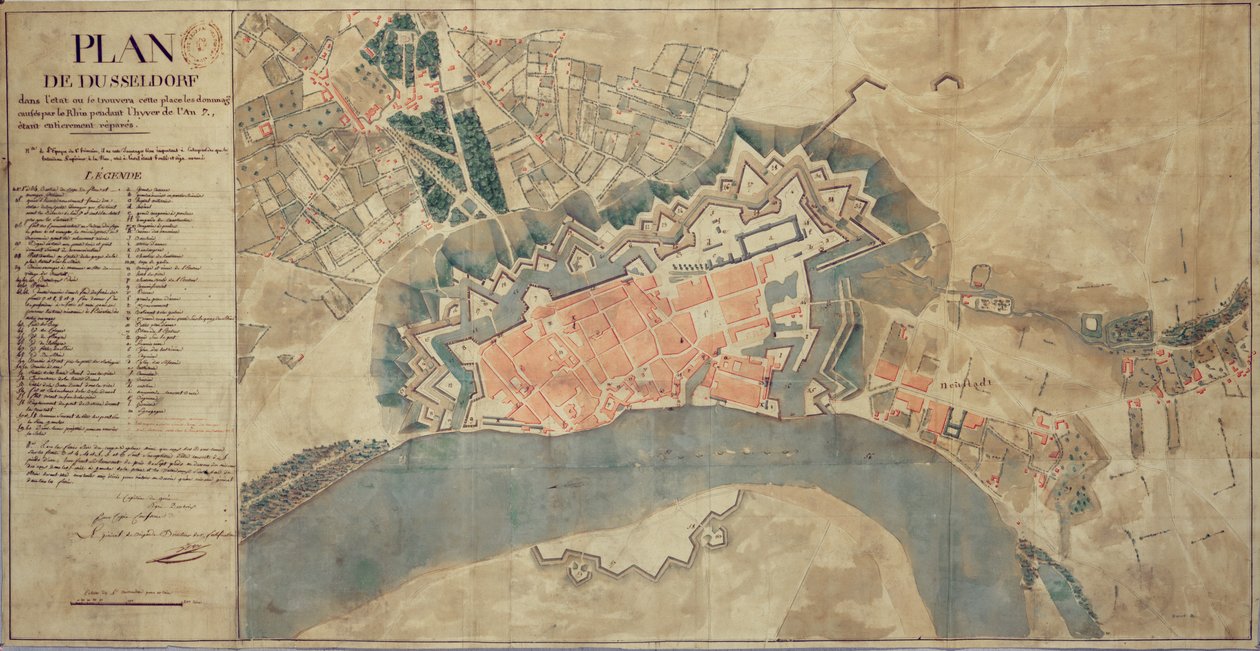 Map of Damage Caused by the Rhine, Dusseldorf, 1799 by French School