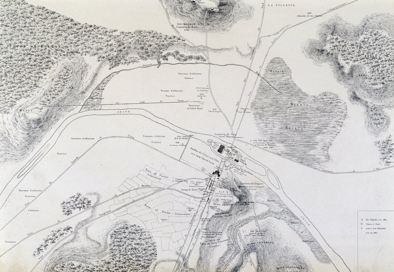 Map of the City of Lutetia (Lutetia Parisorium Today Paris) and Its Surroundings Made in 1882 by French School