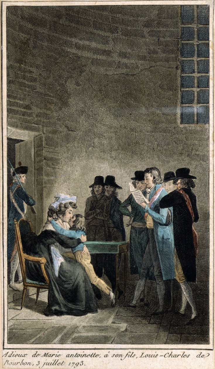 Marie-Antoinette Bids Farewell to Her Son the Dauphin, Louis-Charles de Bourbon at the Temple, 3rd July 1793 by French School