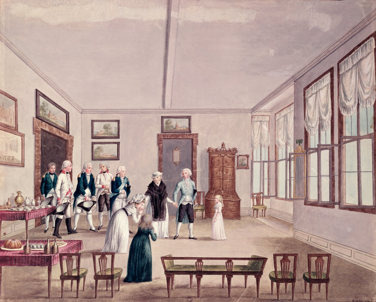 Marie-Thérèse-Charlotte de Bourbon, Madame Royale, meets her cousins Emperor Francis II of Austria and his wife Maria Teresa in Vienna after her release in 1795 from imprisonment in Paris, c.1796 by French School