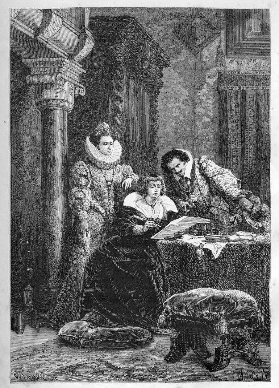Marie de Medici with her influential Italian friends and confidants Leonora Dori (Dosi) known as Galigai (1571-1617) and her husband Concino Concini (Conchine) (circa 1575-1617) by French School