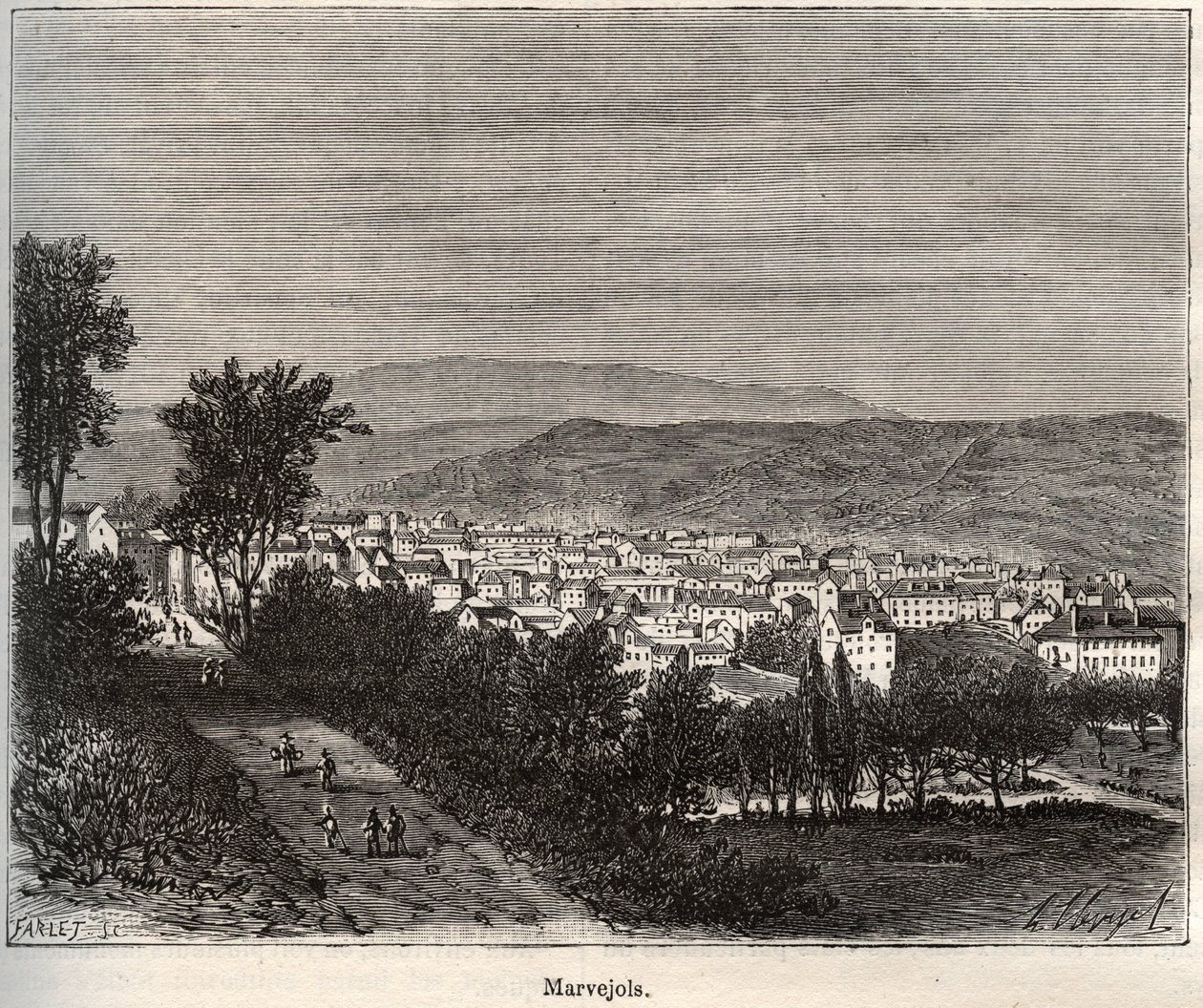 Marvejols - Lozere - Languedoc-Roussillon - engraving in 