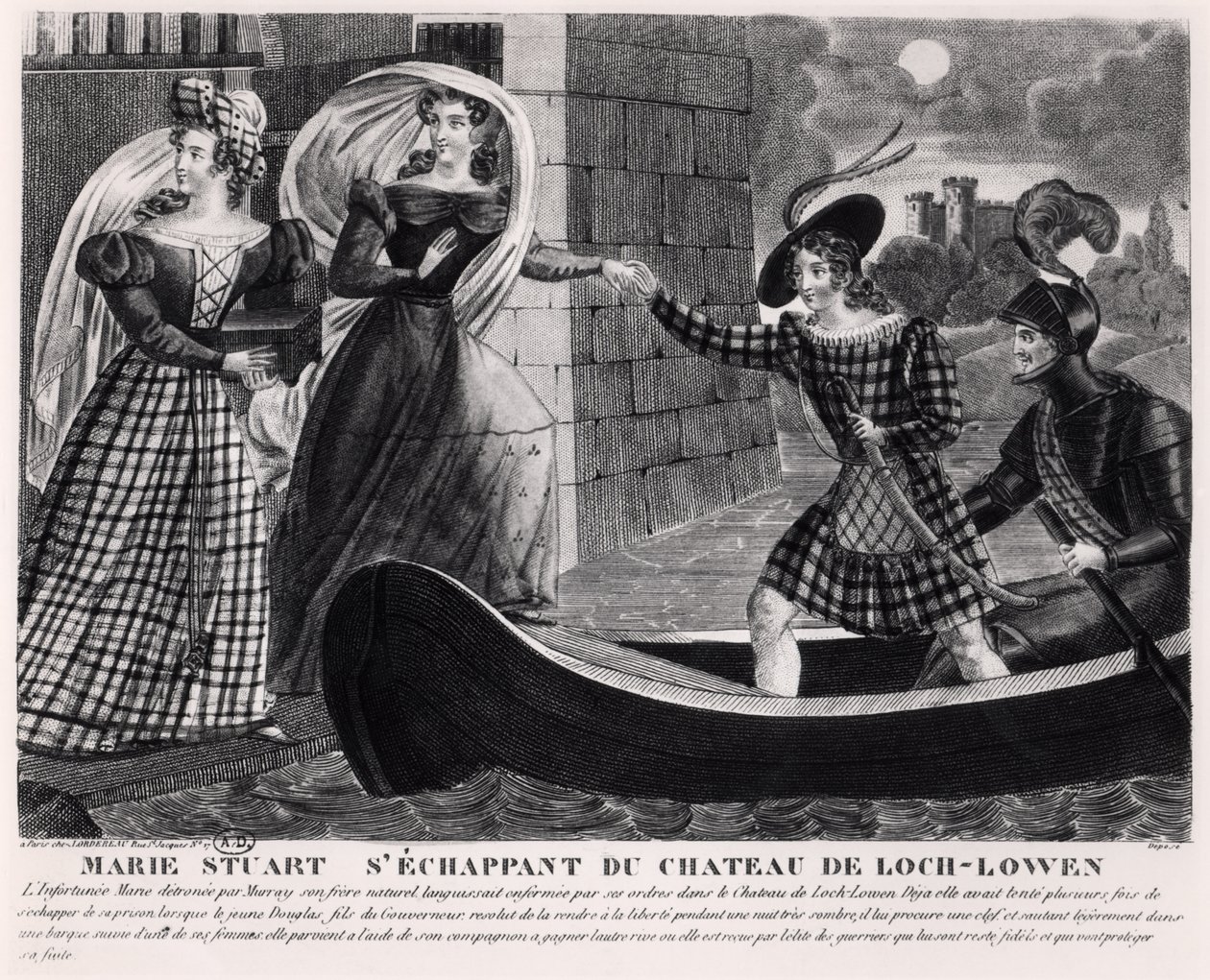 Mary Stuart (1542-87) Escaping from Loch Leven Castle by French School