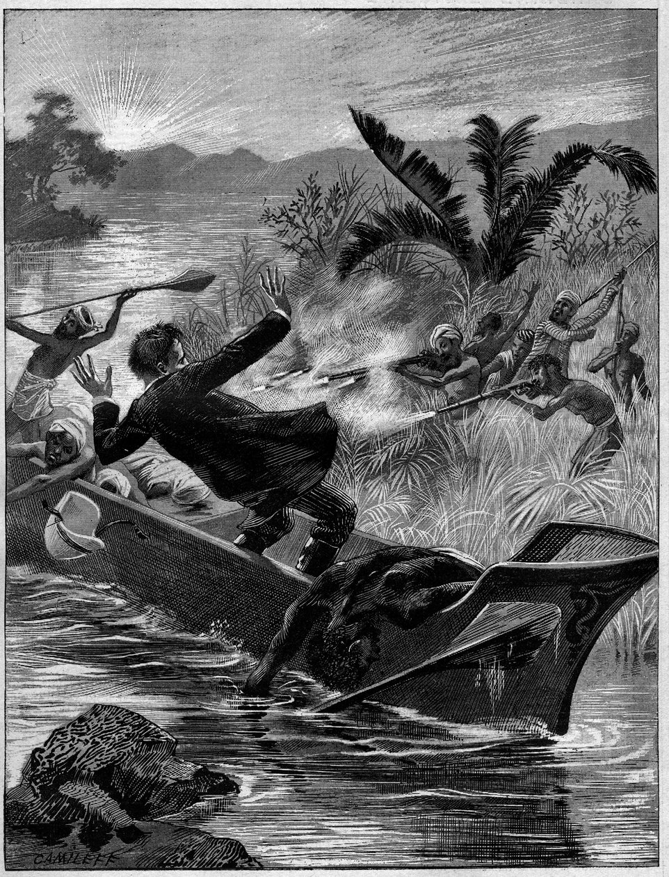 Massacre of Doctor Beziat and His Escort by Mahafales, Madagascar by French School