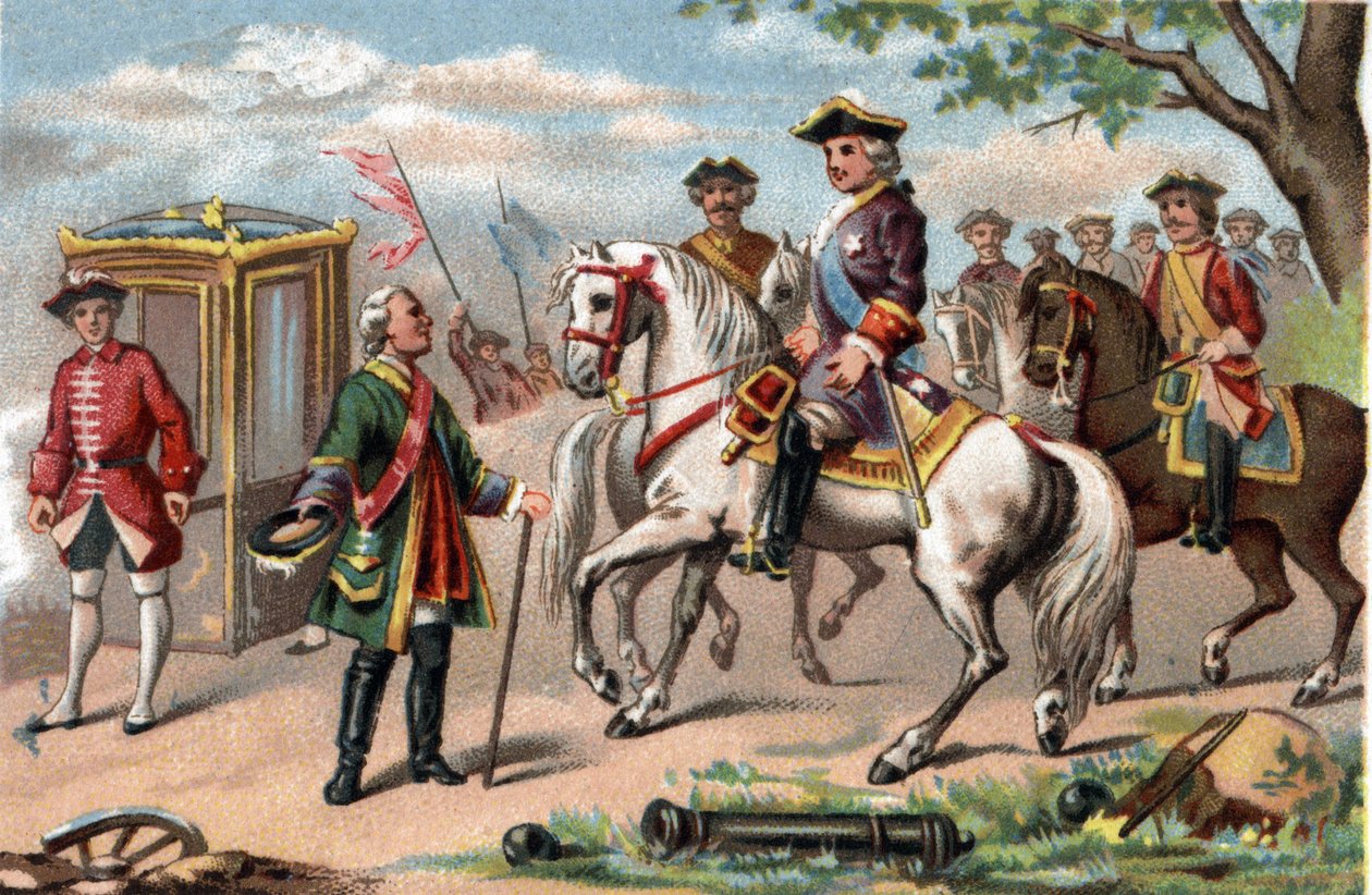 Maurice of Saxony, Marshal of Saxony (1696-1750), victorious in the battle of Fontenoy, met Louis XV of France (1710-1774) by French School
