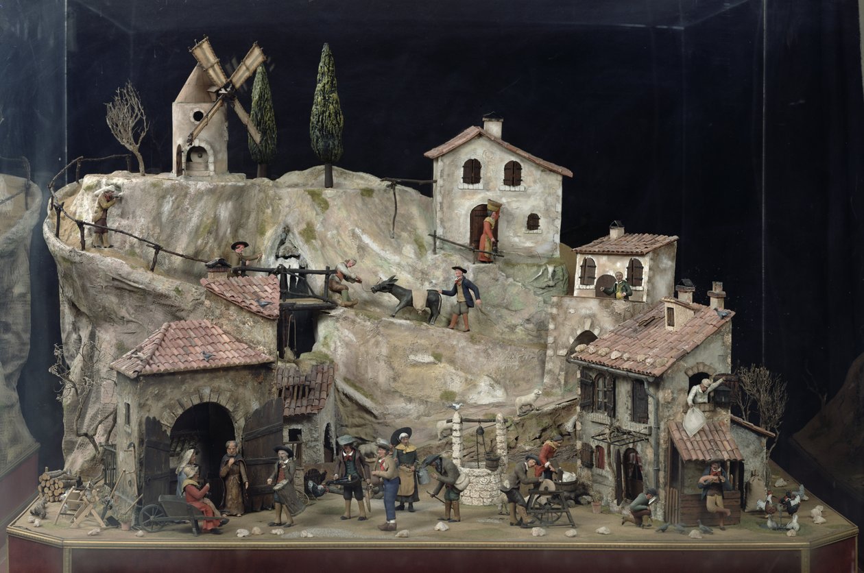 Mechanical village scene by French School