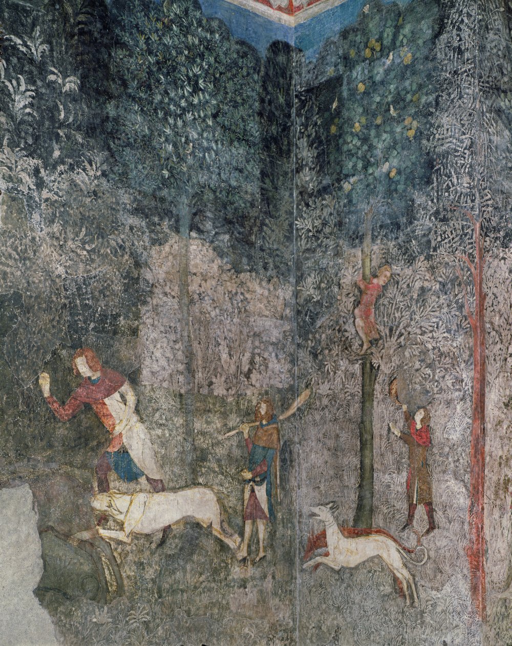 Men hunting with dogs (detail) by French School